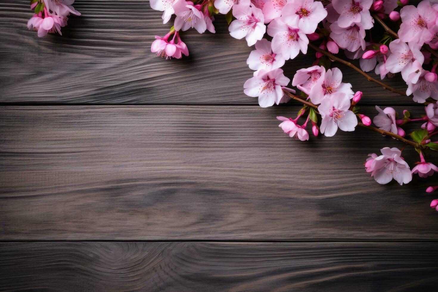 AI generated Empty wood background with flower for product display Ai generated photo