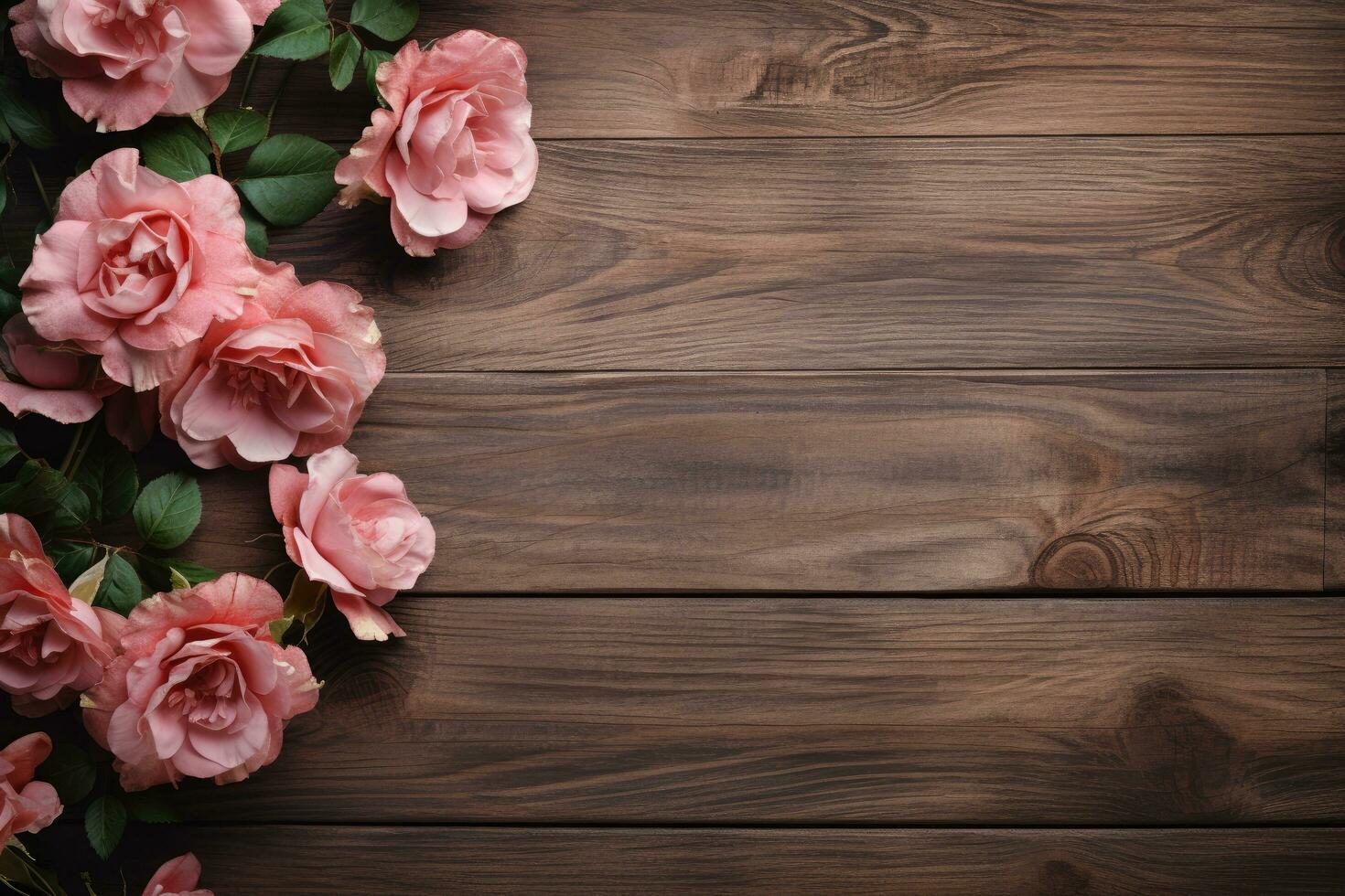 AI generated Empty wood background with flower for product display Ai generated photo
