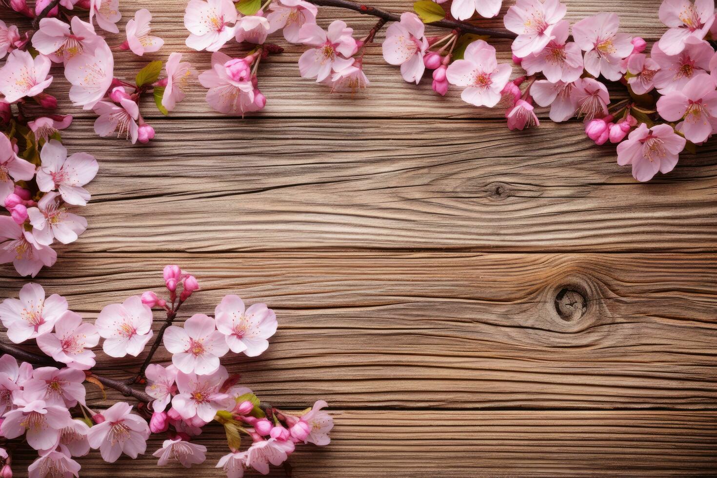 AI generated Empty wood background with flower for product display Ai generated photo