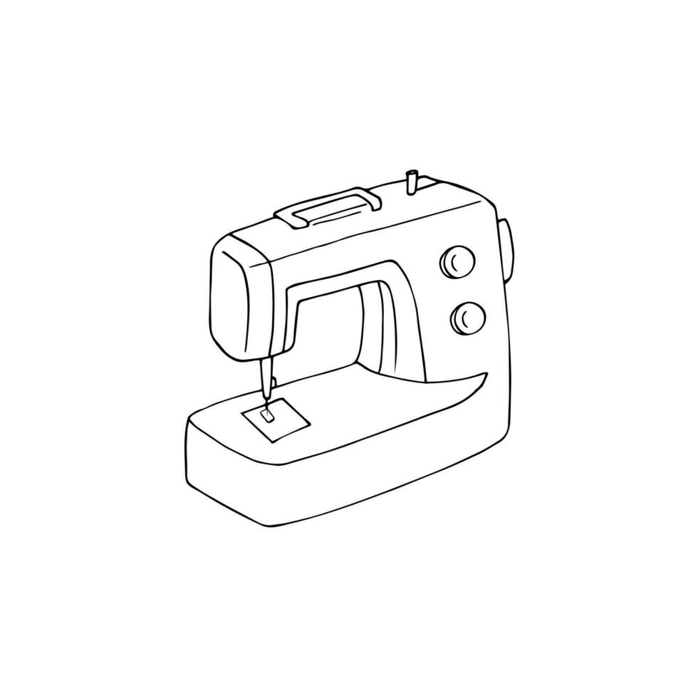 moderno eléctrico de coser máquina dibujado a mano ilustración. Sastre equipo en dibujado a mano línea estilo. aislado en un blanco antecedentes. vector