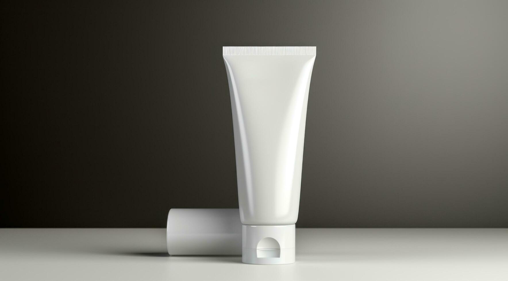 AI generated white tube skin cream on white table top photo