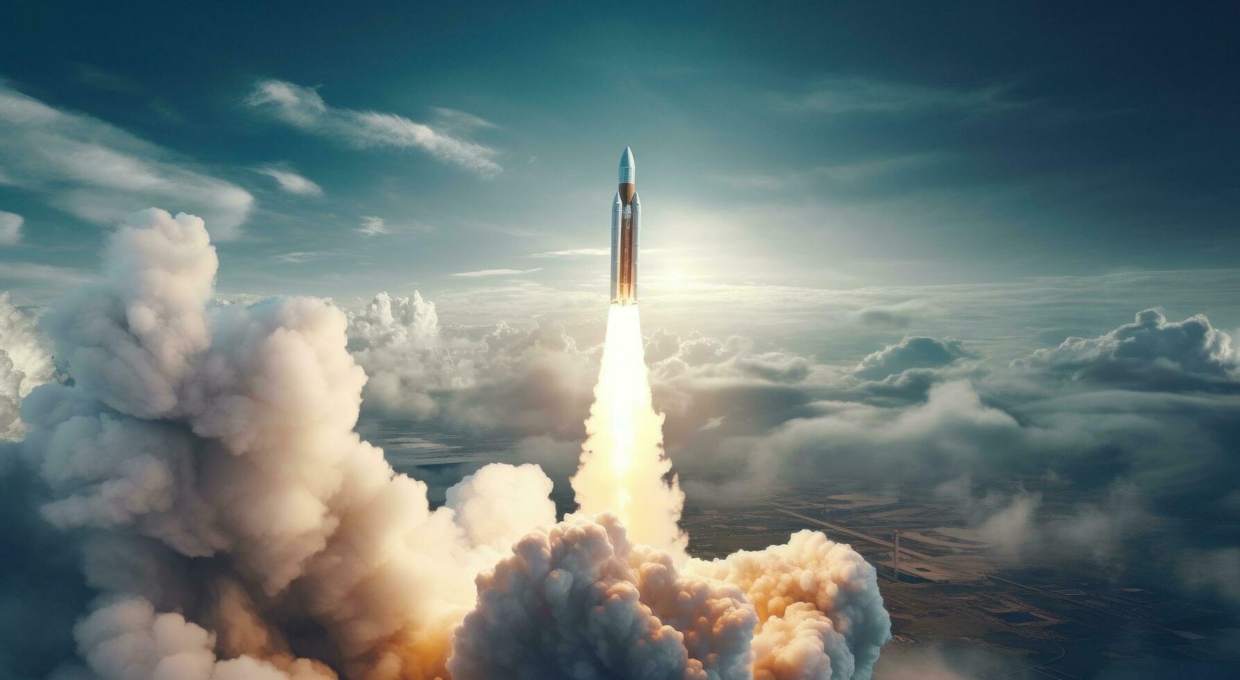 AI generated there is a rocket that launch in front of a cloud photo