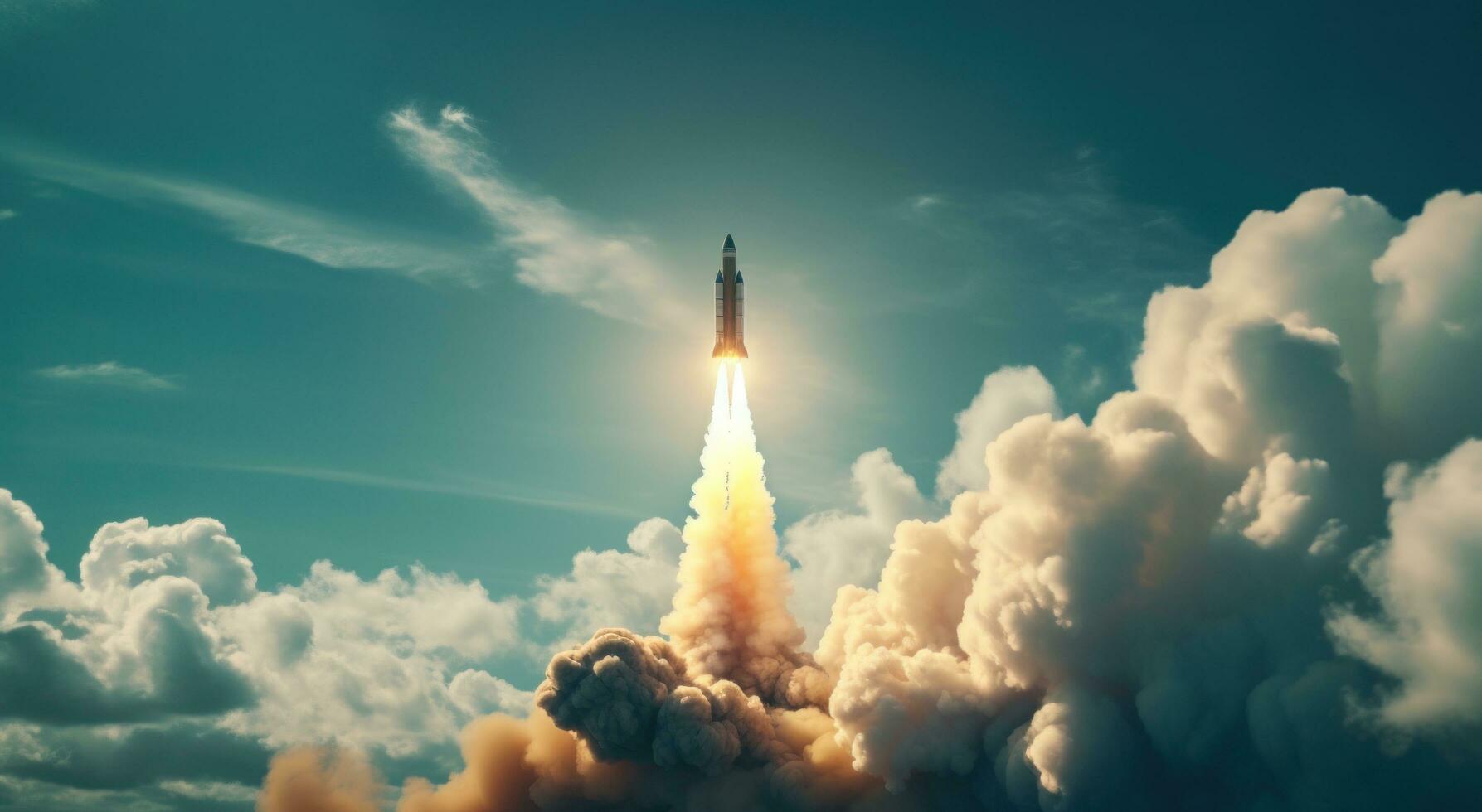 AI generated there is a rocket that launch in front of a cloud photo