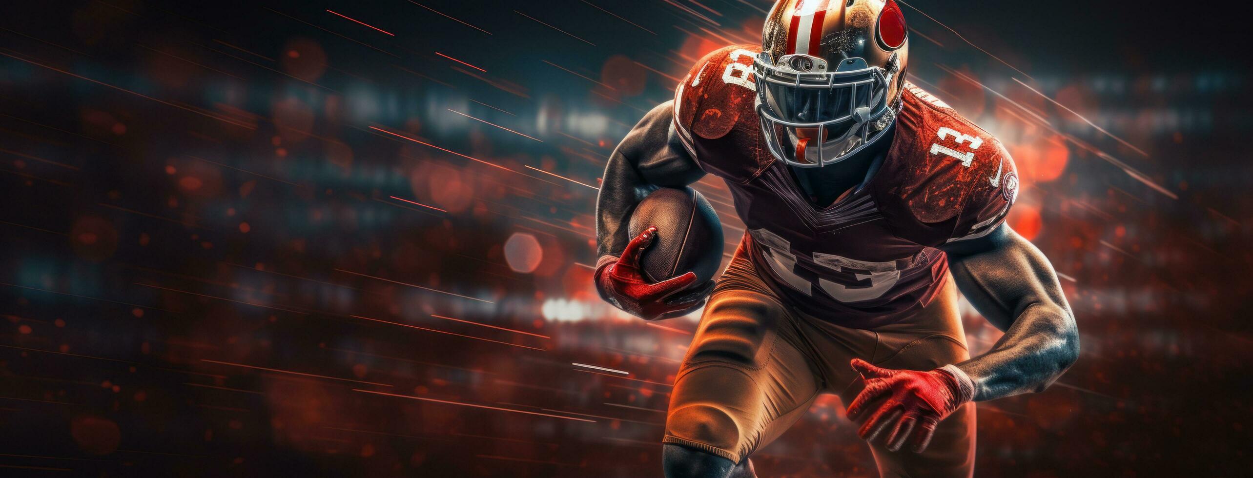 AI generated football player is jumping forward photo