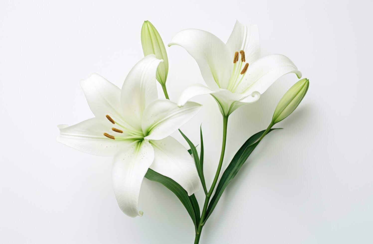 AI generated two white lilies sitting on top of a white background photo