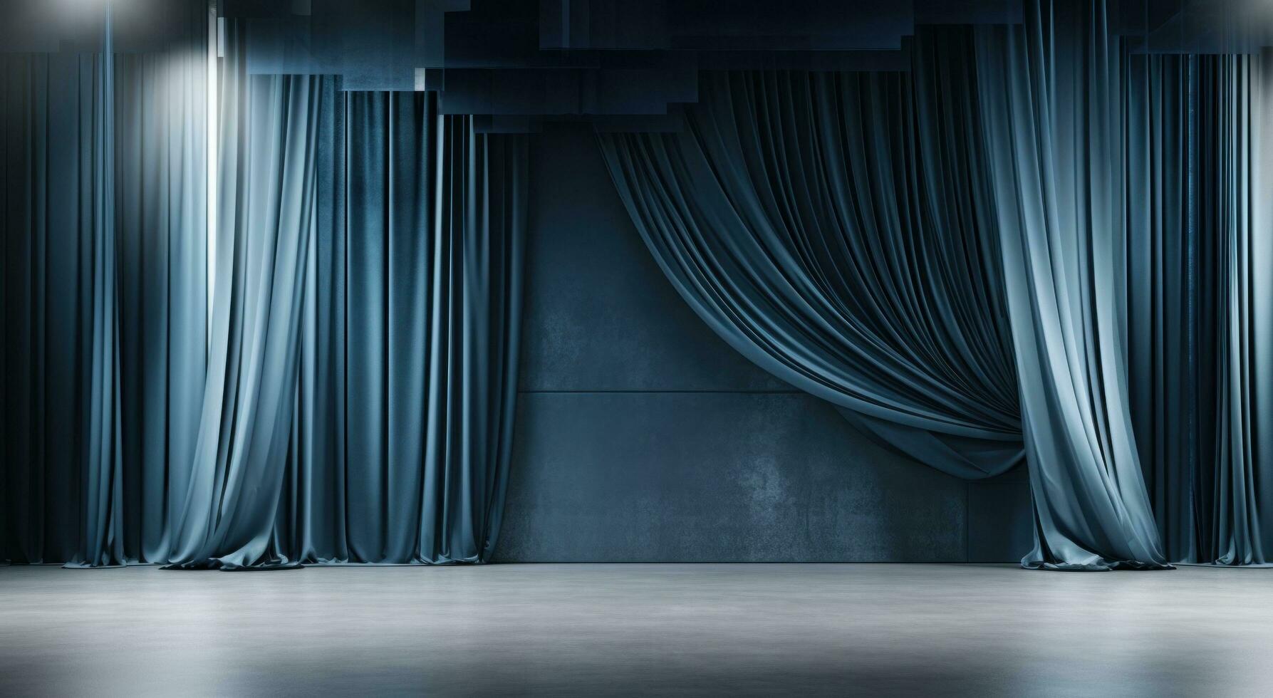 AI generated stage curtains with dark wooden floor stock photo
