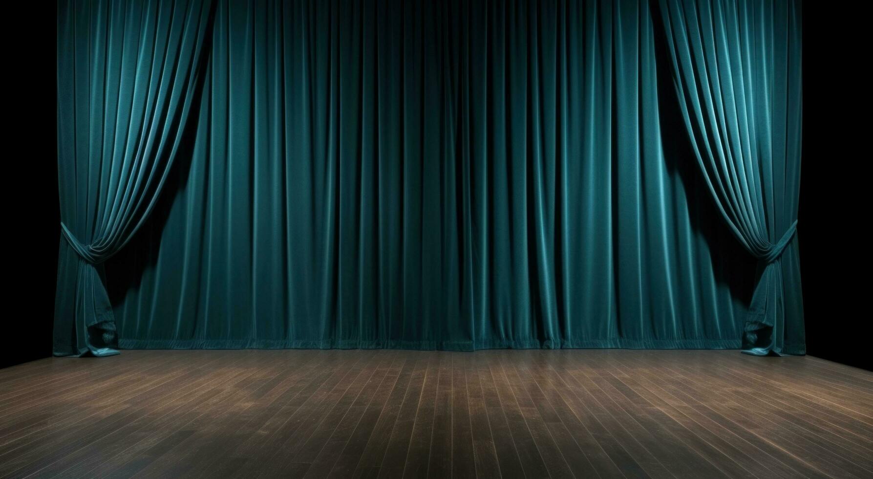 AI generated stage curtains with dark wooden floor photo