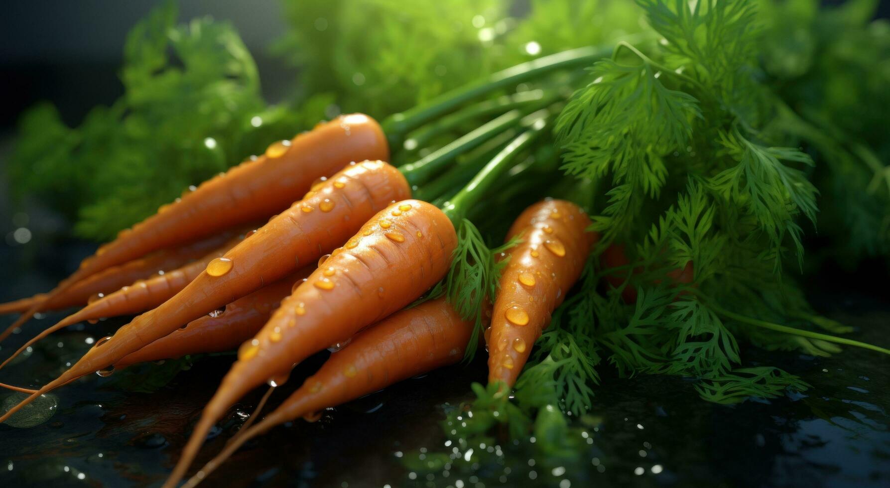 AI generated small carrots with water drops on the surface photo