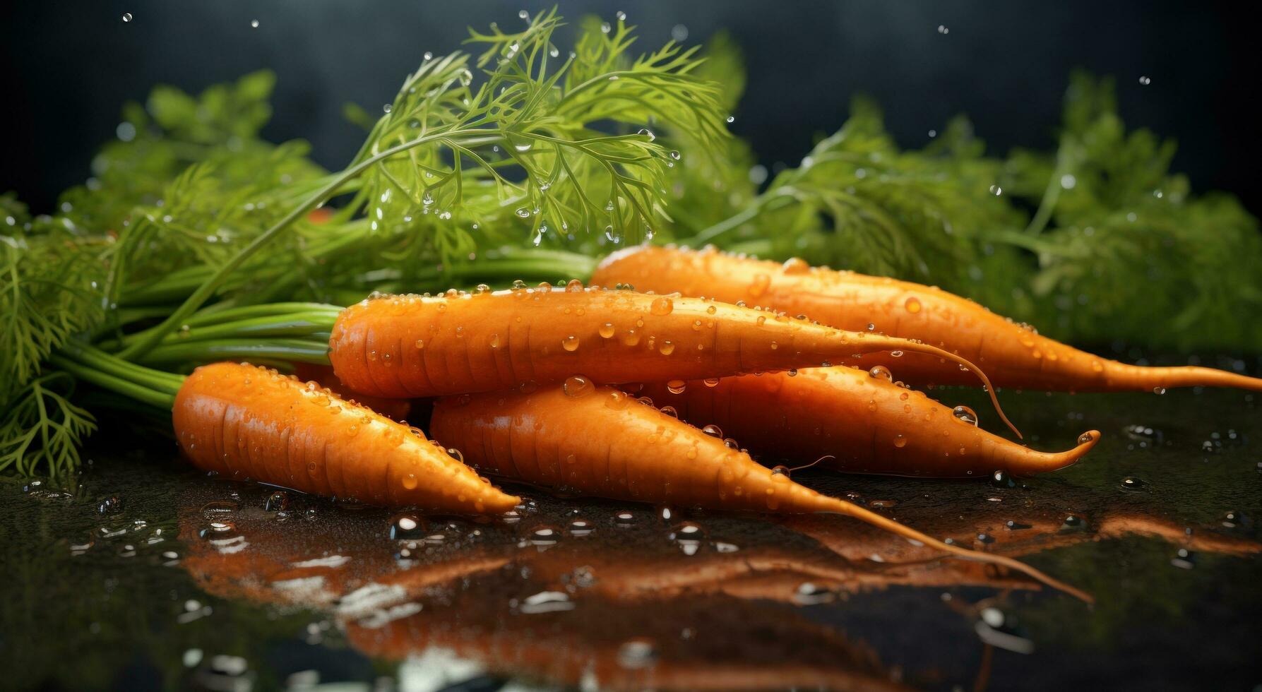 AI generated small carrots with water drops on the surface photo