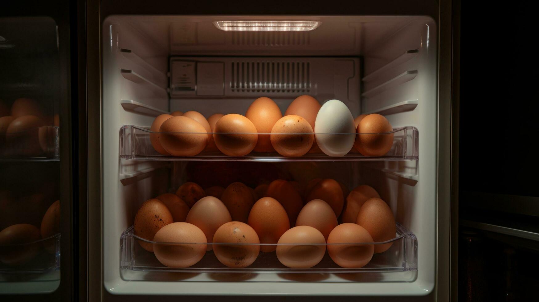 AI generated several eggs are placed in the refrigerator photo