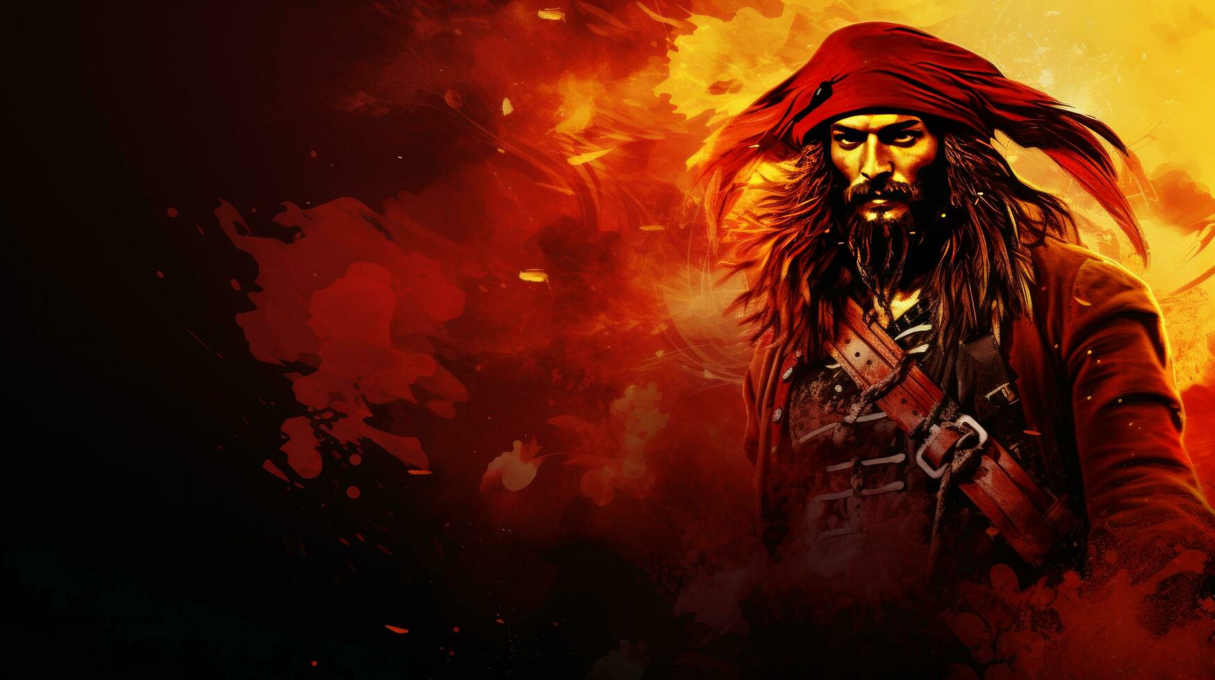 AI generated Vivid background with a charismatic pirate, feathered companion photo
