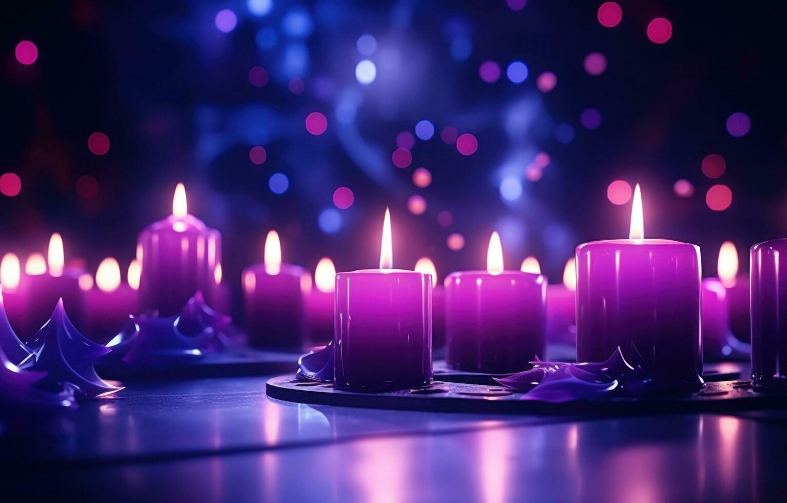 AI generated purple candles illuminating the dark night photo
