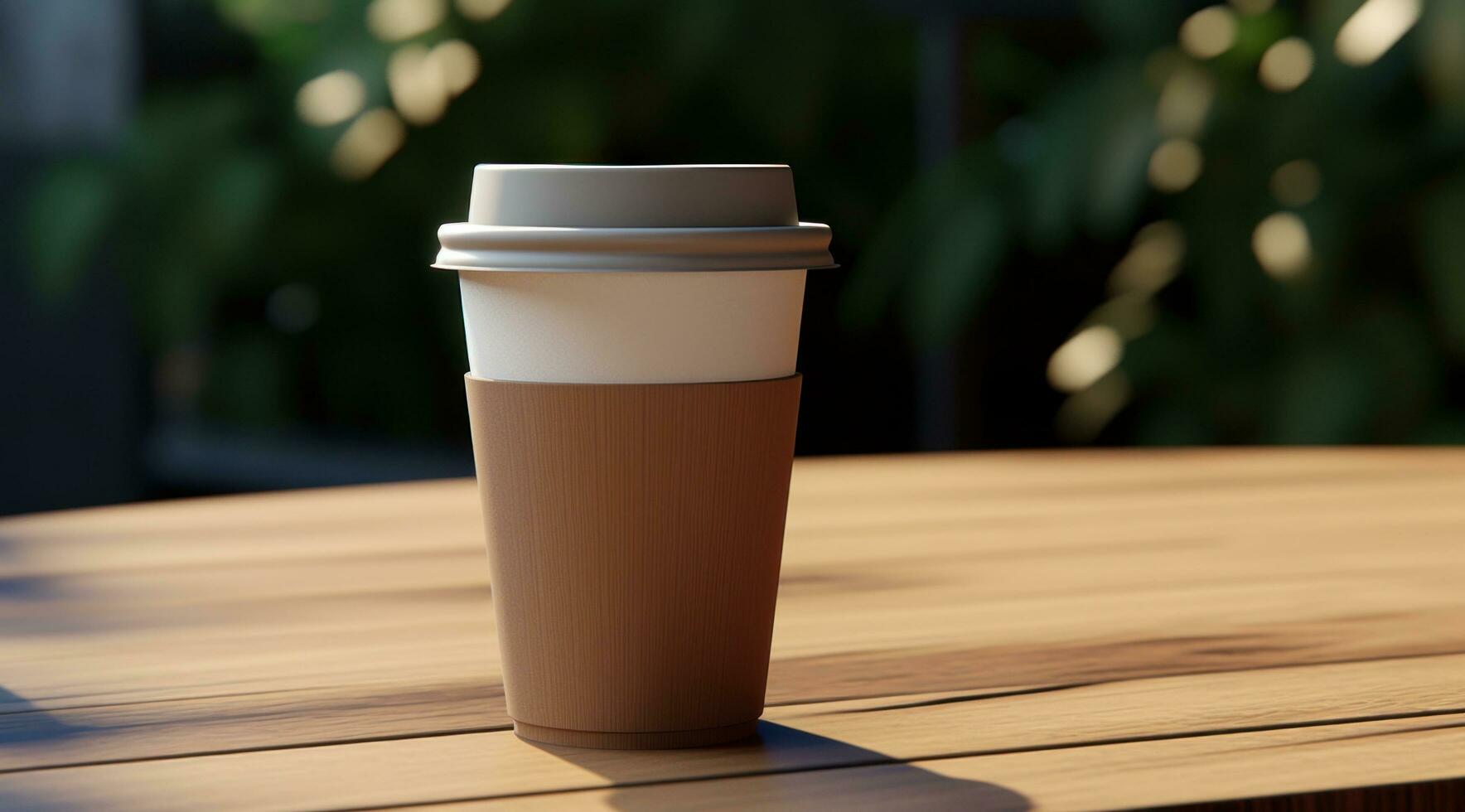 AI generated image of a coffee cup with a lid on a table photo