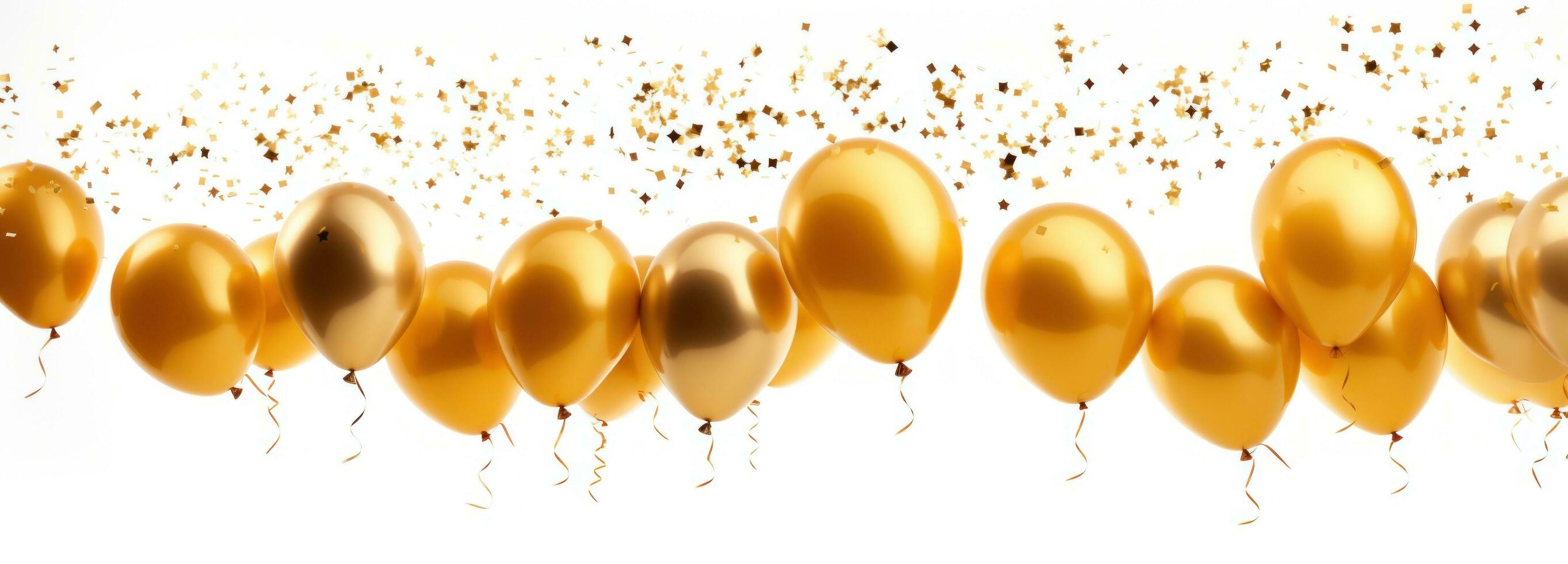 AI generated golden balloons and confetti on white background photo