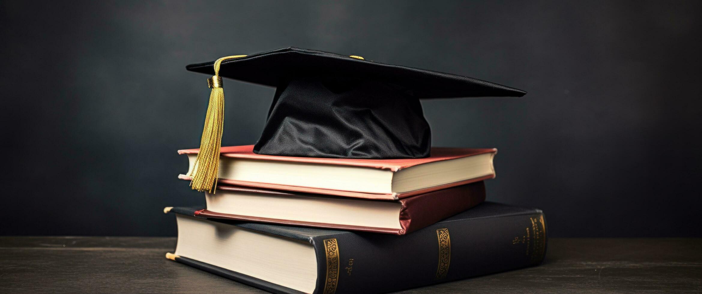 ai generado graduado la licenciatura gorra en el libros foto