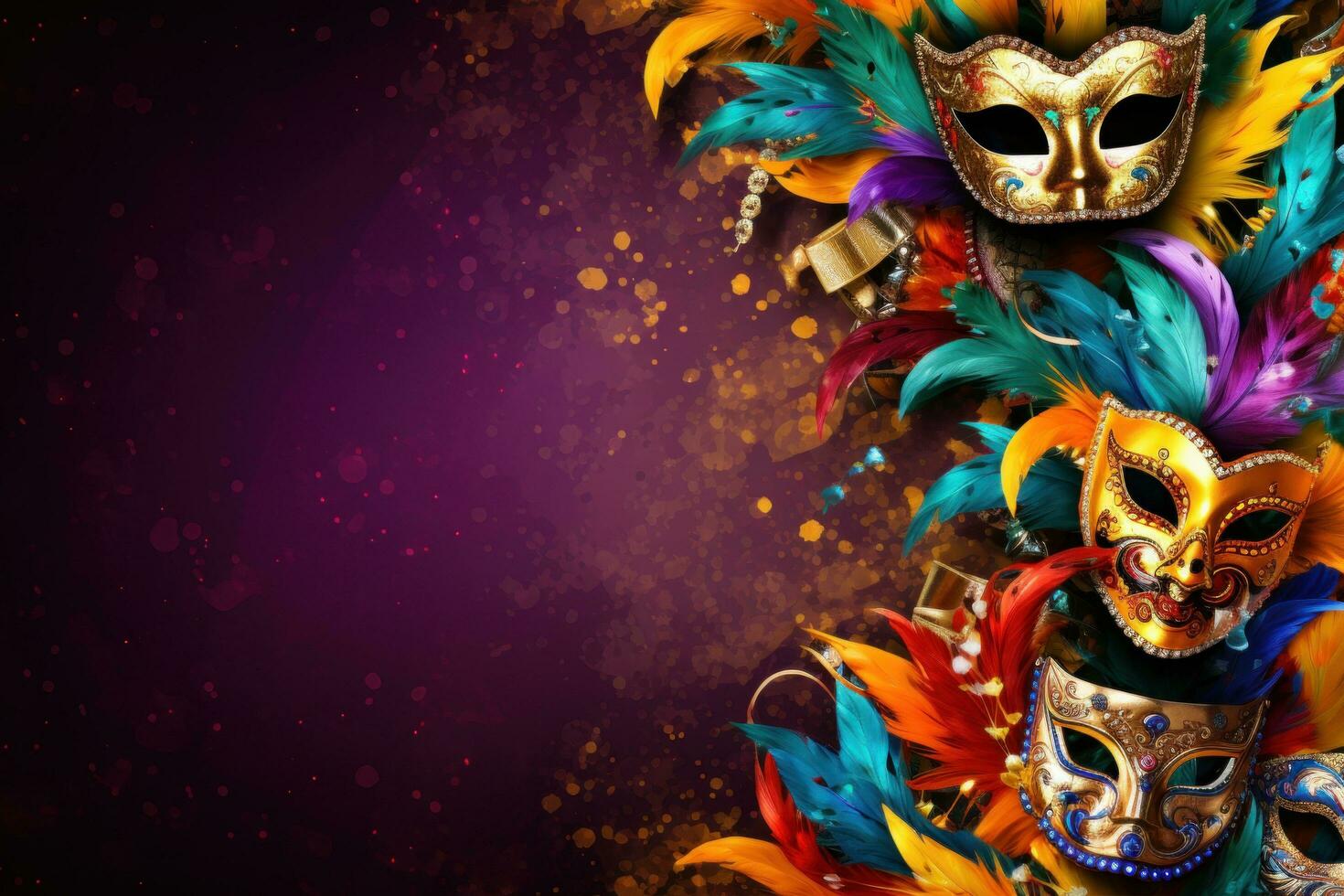 AI generated Vivid Mardi Gras background featuring masks, streamers, and lively colors, photo