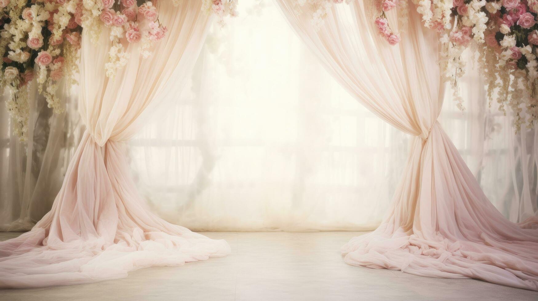 AI generated Romantic wedding background with space for vows, flowers, and timeless love photo