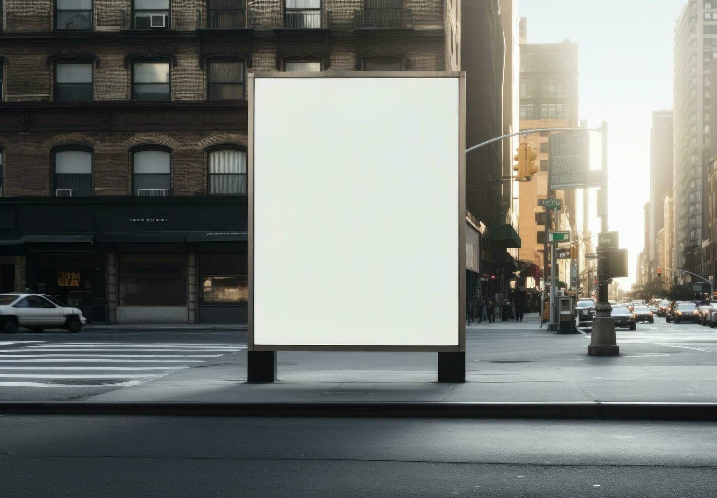 AI generated empty poster at the corner of city photo