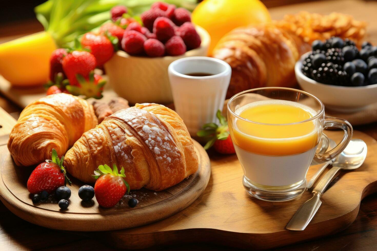AI generated Tasty breakfast scene with a variety of delicious treats, leaving room for your message photo