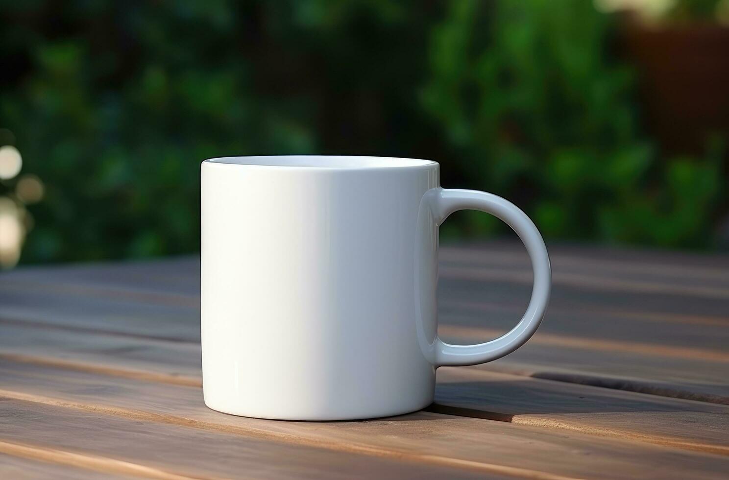 AI generated coffee mug with a white mug on a table photo