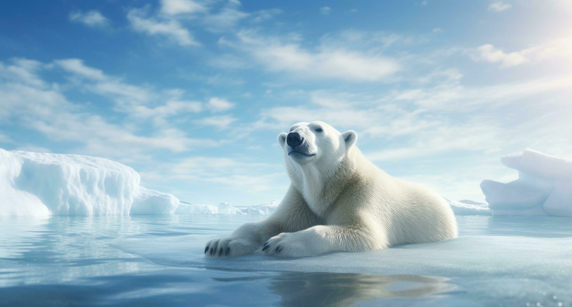 AI generated close up polar bear resting on ice floes photo