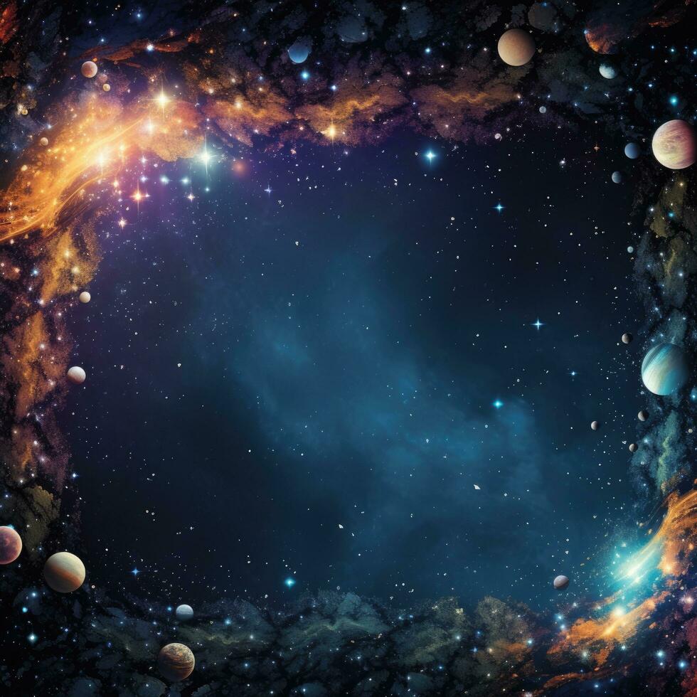 AI generated A vivid space background filled with celestial wonders, stars, and space for your message photo