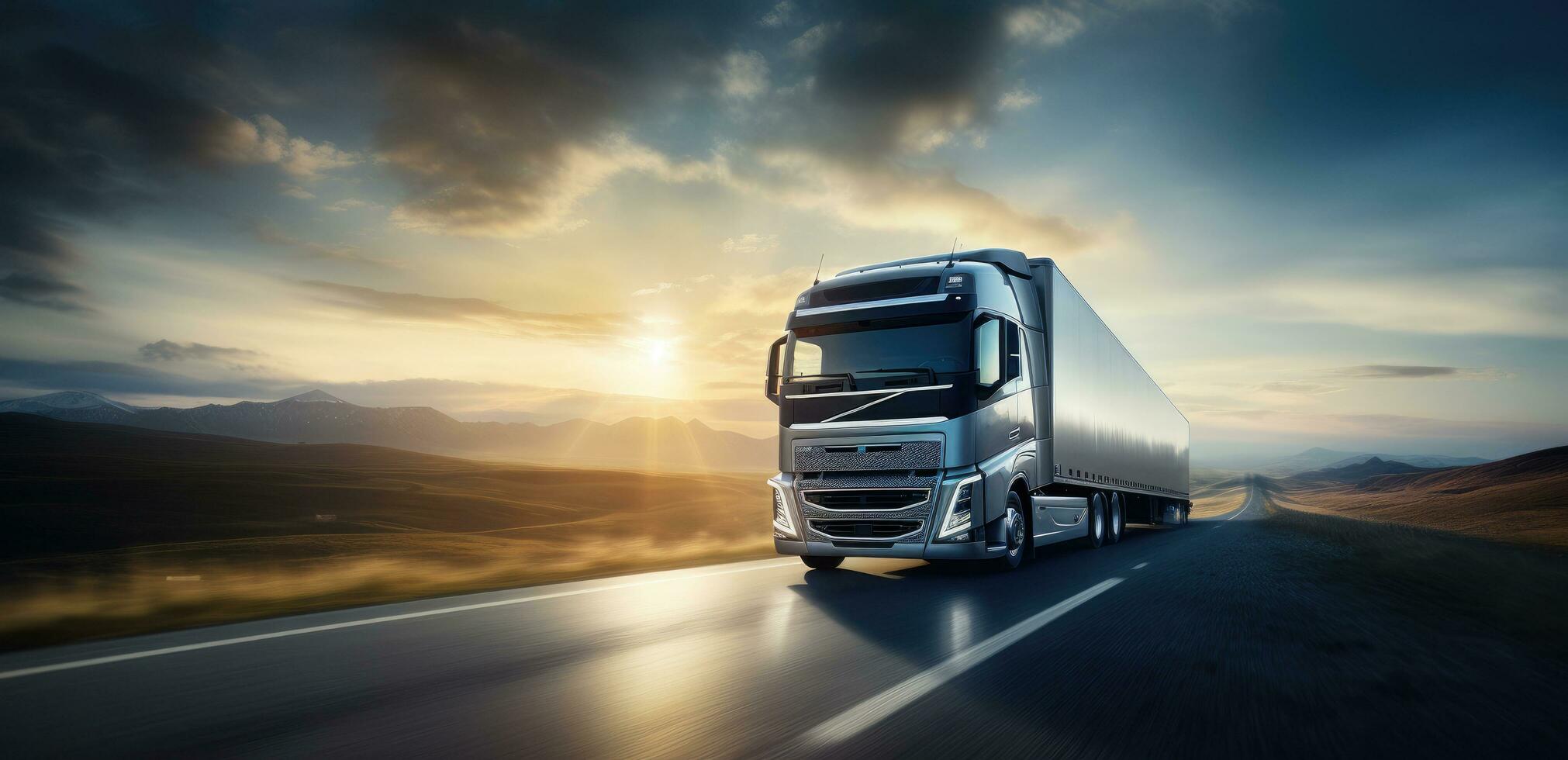 AI generated an image of a truck driving along the road to sun photo