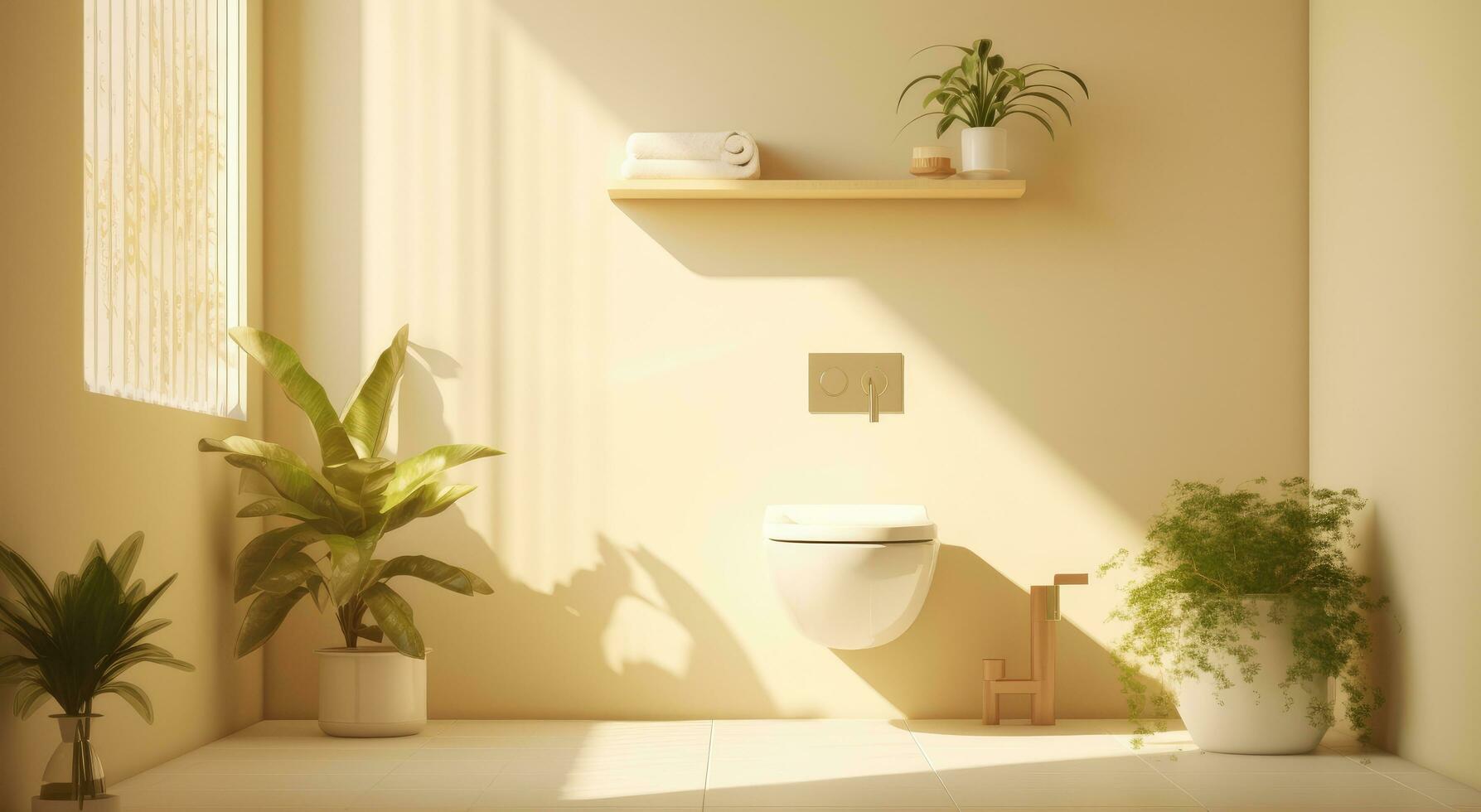 AI generated a toilet in modern bathroom with a plant and a white sink photo