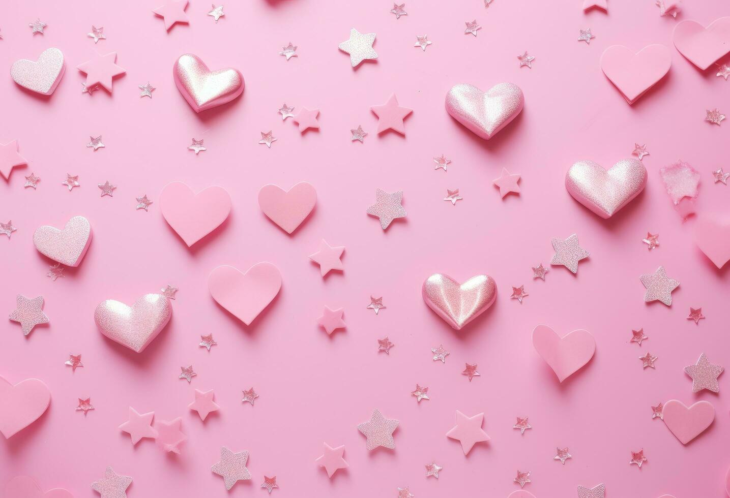 ai generado un rosado antecedentes con muchos rosado corazones y estrella foto