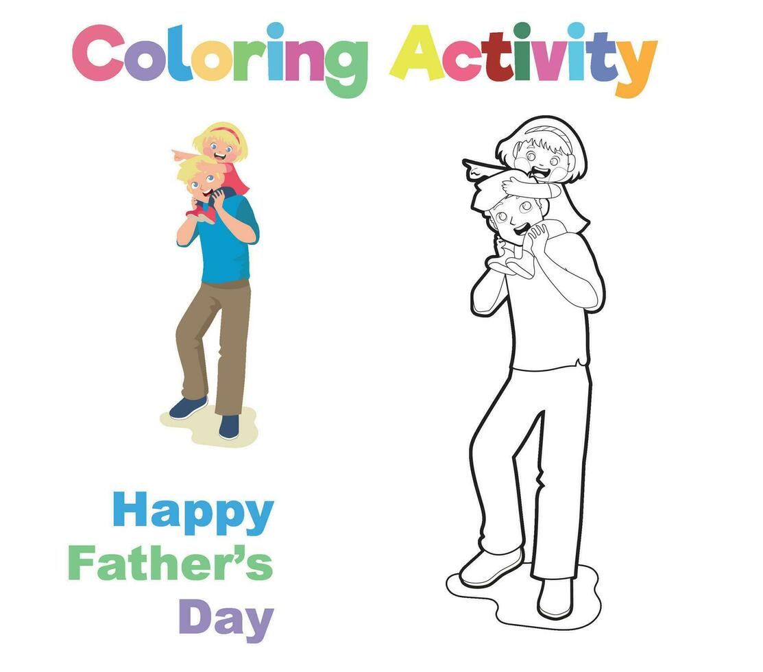 Happy Father Day colouring sheet. Fathers day coloring pages. Easy and simple colouring page for kids vector