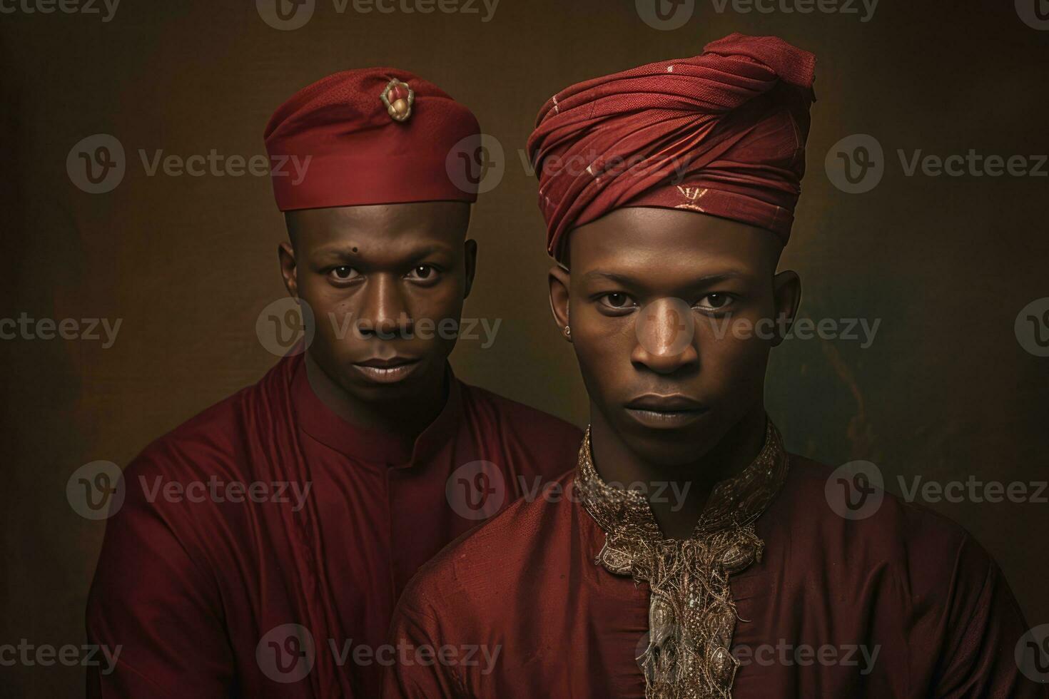 AI generated The Mysterious Shrouded Men in Rich Red Dresses photo