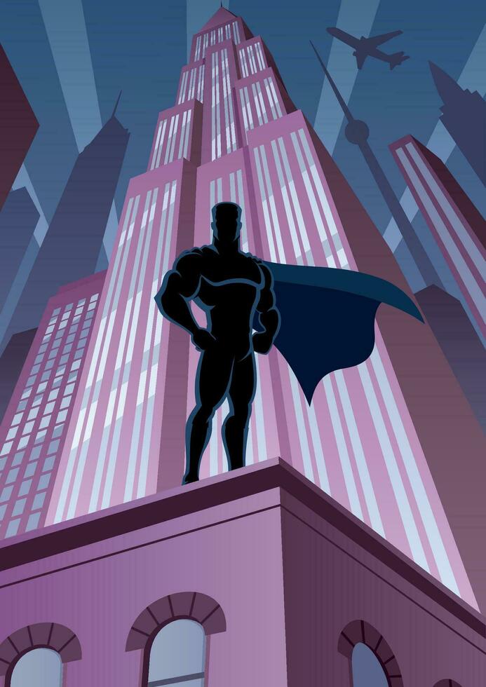 Superhero in City vector