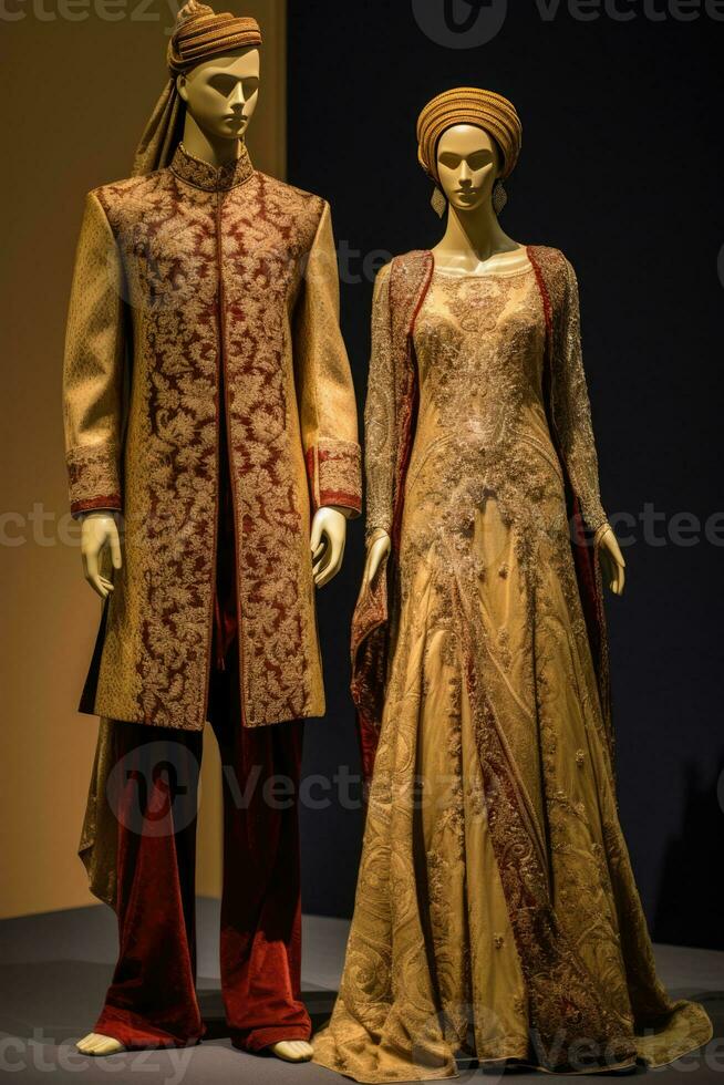 AI generated Fashionable Indian clothing on display  a man and a woman in traditional attire photo