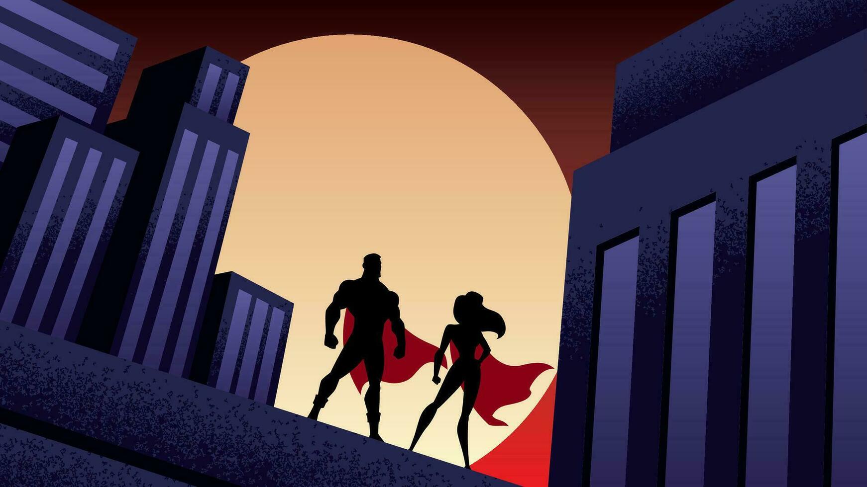 Superhero Couple City Night vector