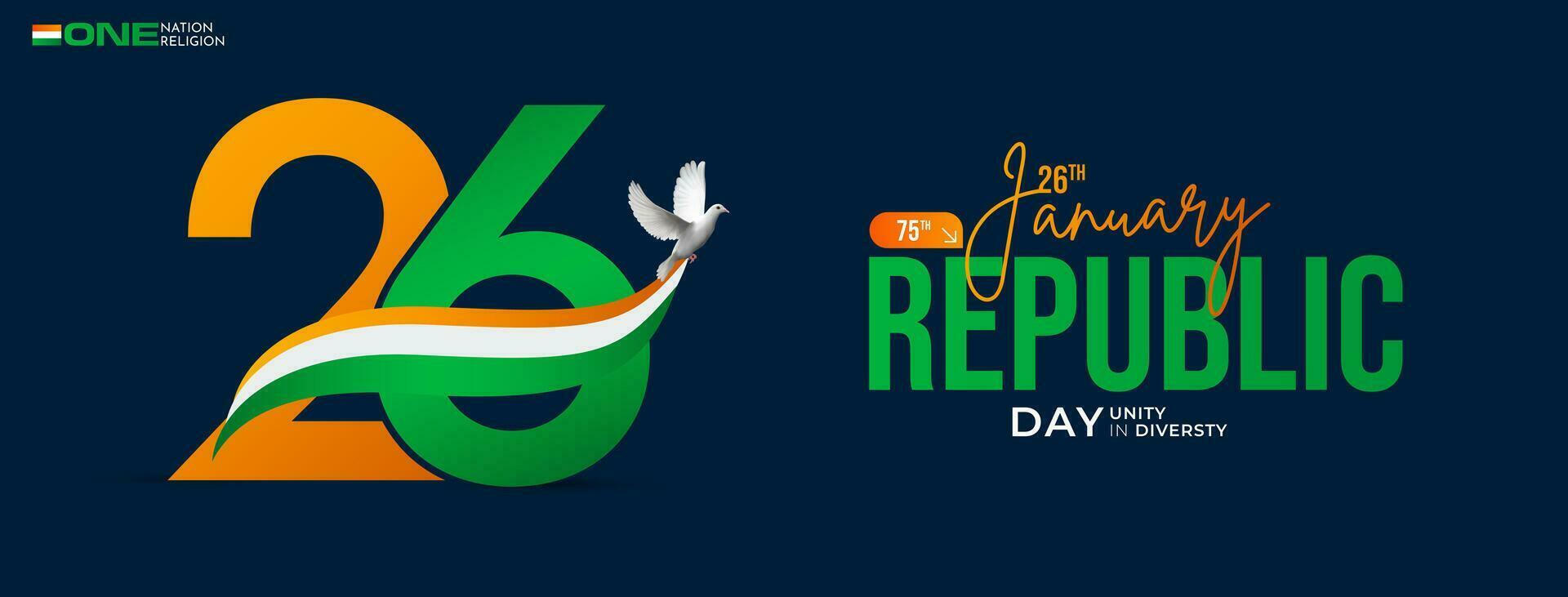 75th Indian Republic Day, 26 January Celebration Social Media Post, Web Bennar, Status Wishes vector