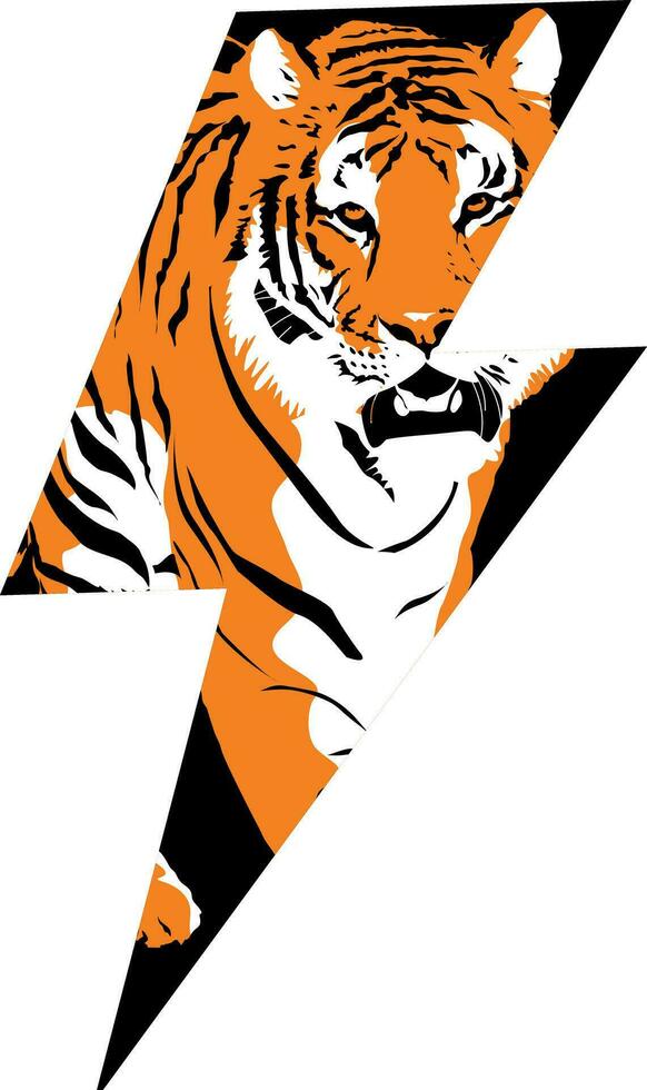 T-shirt design of a tiger inside the symbol of thunderbolt. vector