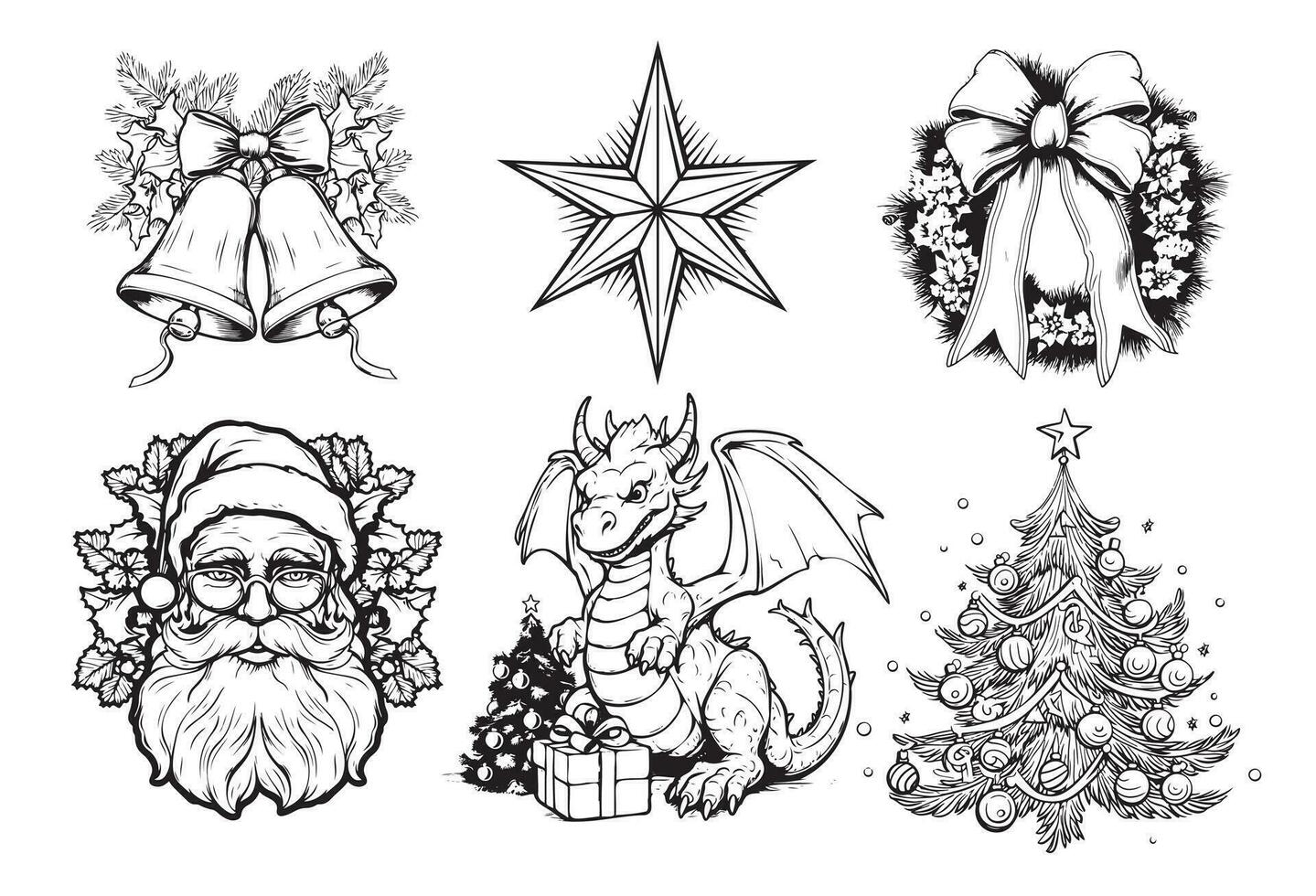 Christmas hand drawn decorations, vector elements. Traditional Christmas symbols. Vector