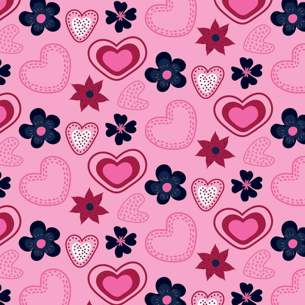 antecedentes con corazones y flores en rosado y azul. hermosa vector diseño para San Valentín día. modelo en el muestra de tela panel.