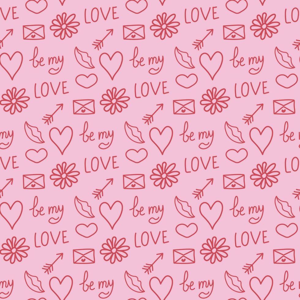 Festive background with hand-drawn elements for Valentine's Day. Valentine's Day background. vector