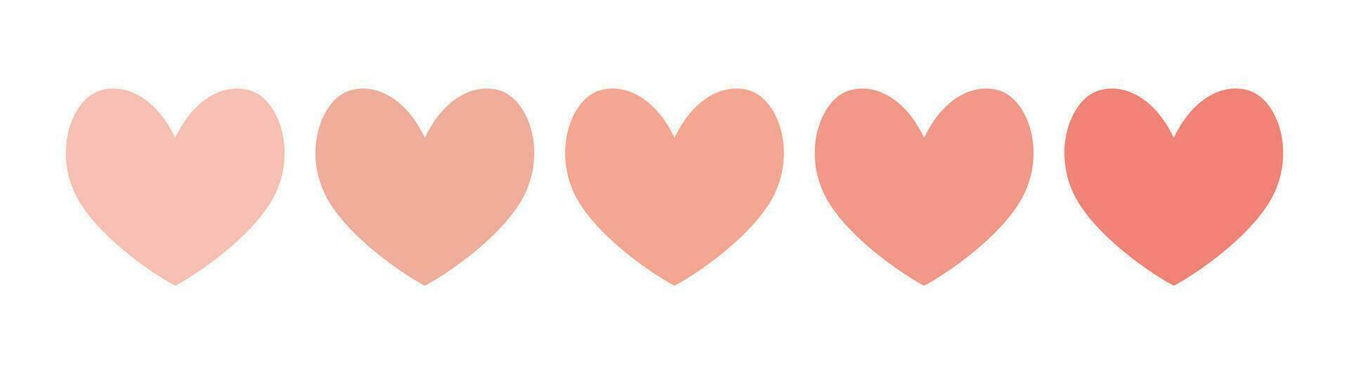 A set of hearts in shades of Peach Fluff. Peach colored hearts. vector