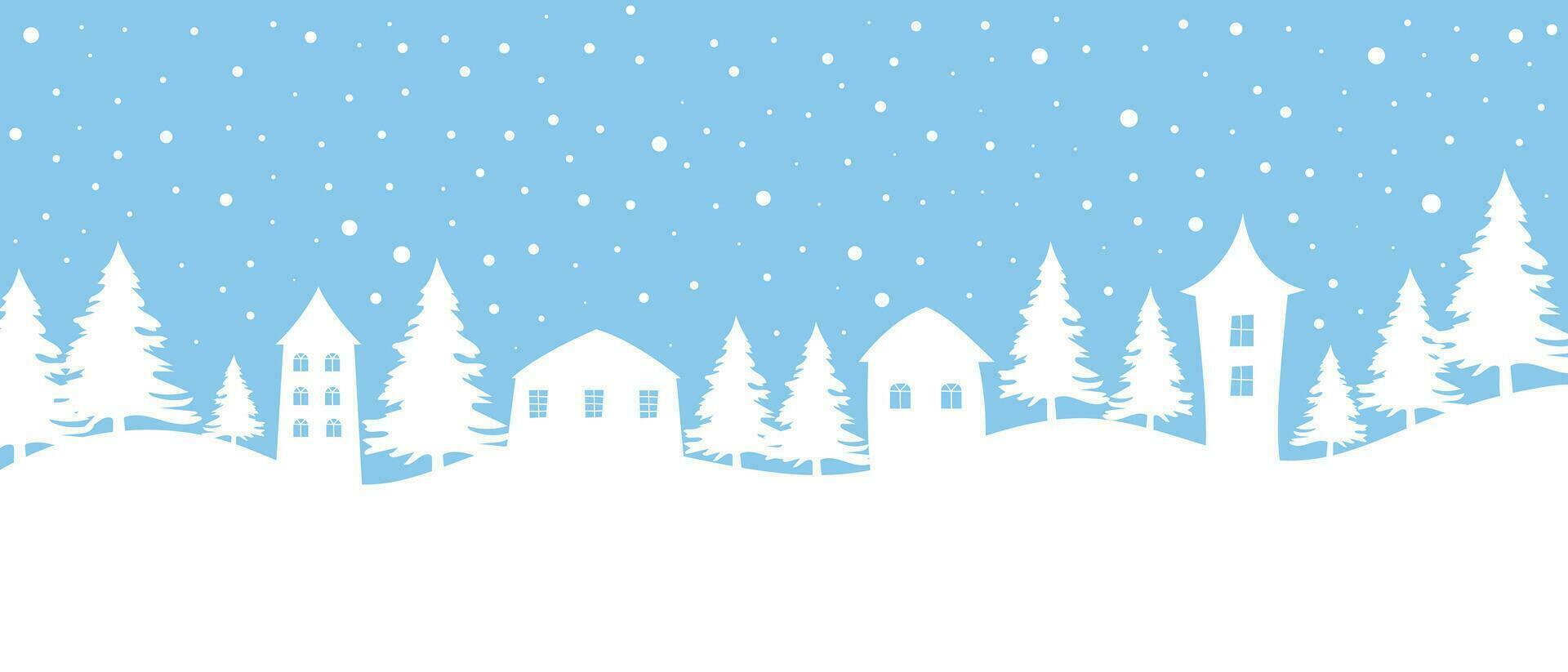 Christmas background. Winter village. Winter landscape with houses and fir trees. vector