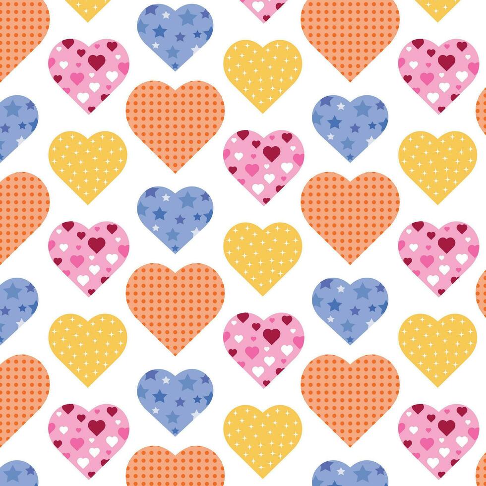 Background of creative multi-colored hearts in patchwork style. vector