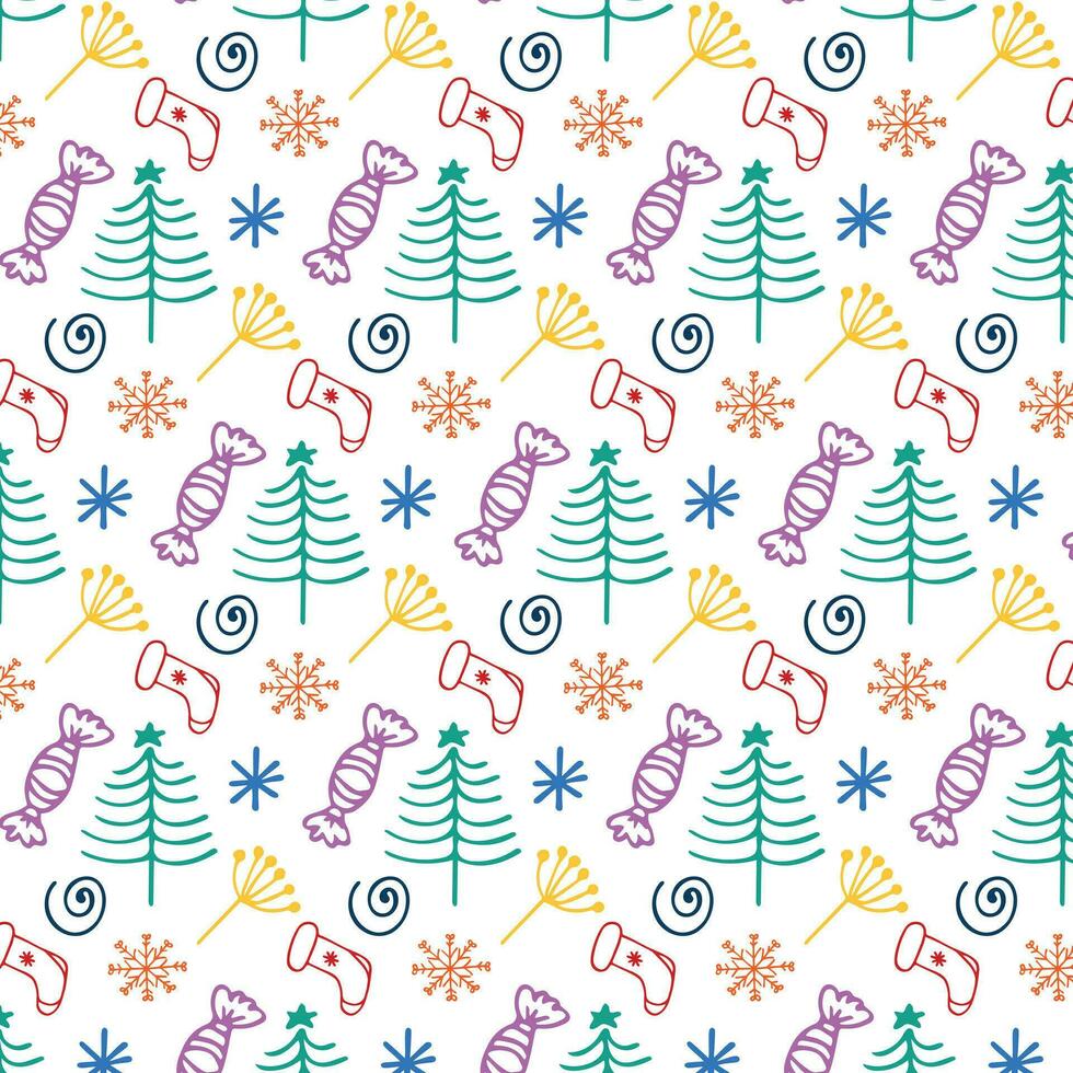New Year and Christmas winter pattern with Christmas tree and toys. Pattern on the swatch panel. vector