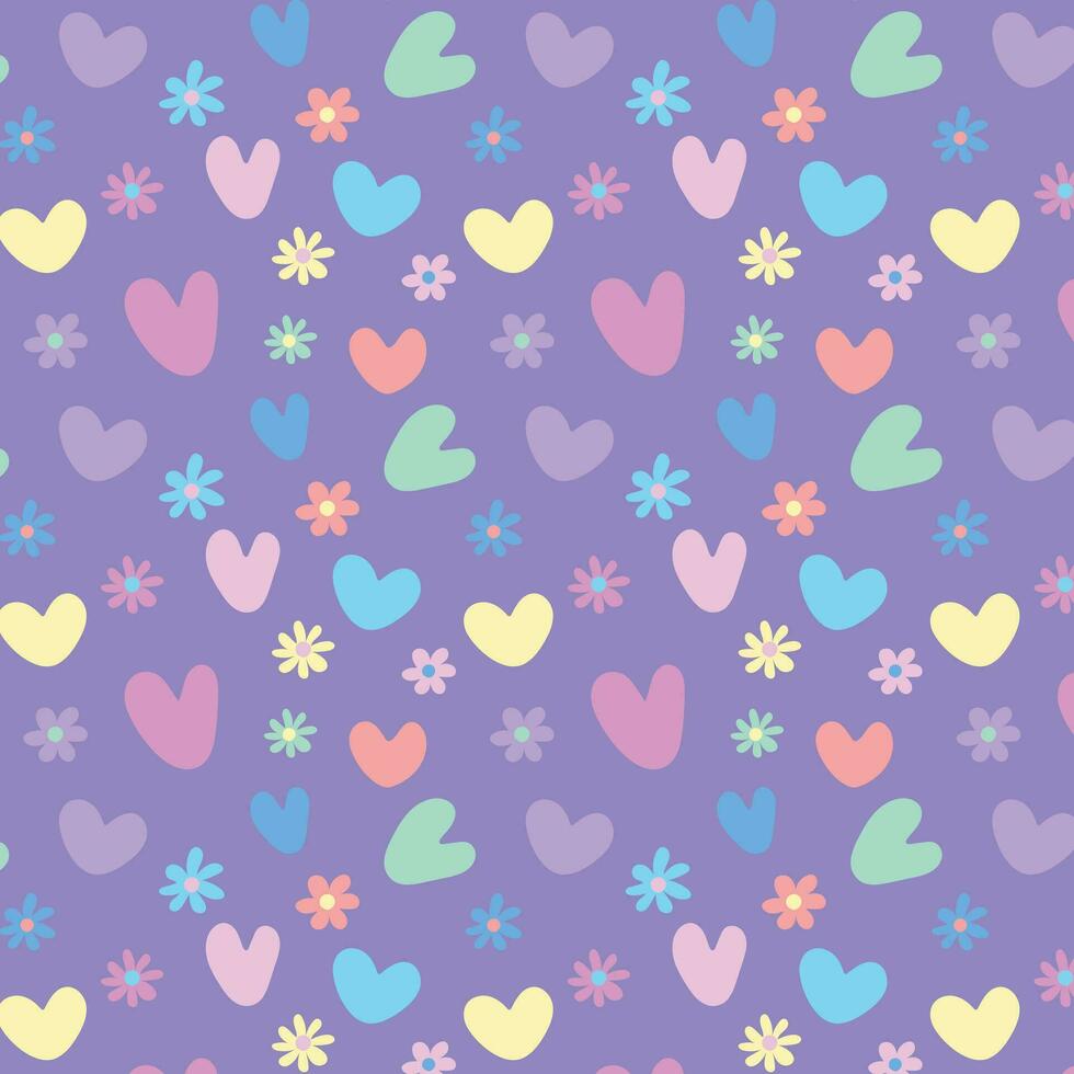 Delicate background in pastel colors with hearts and flowers. Pattern on the swatch panel. vector