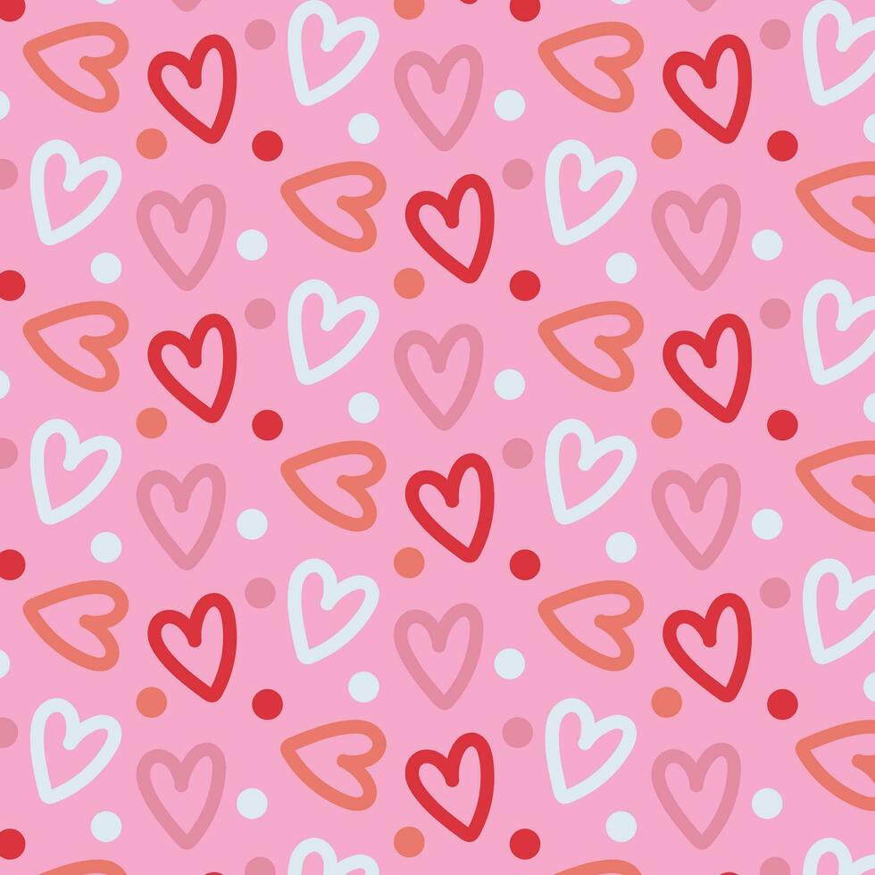 Background with hand drawn hearts and polka dots vector
