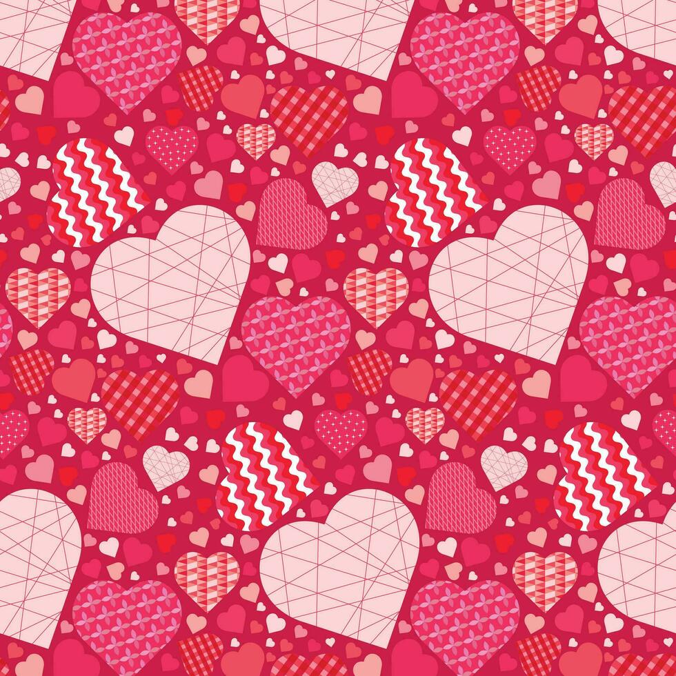 Background with hearts in patchwork style in pink tones. Design for Valentine's Day. Pattern on the swatch panel. vector