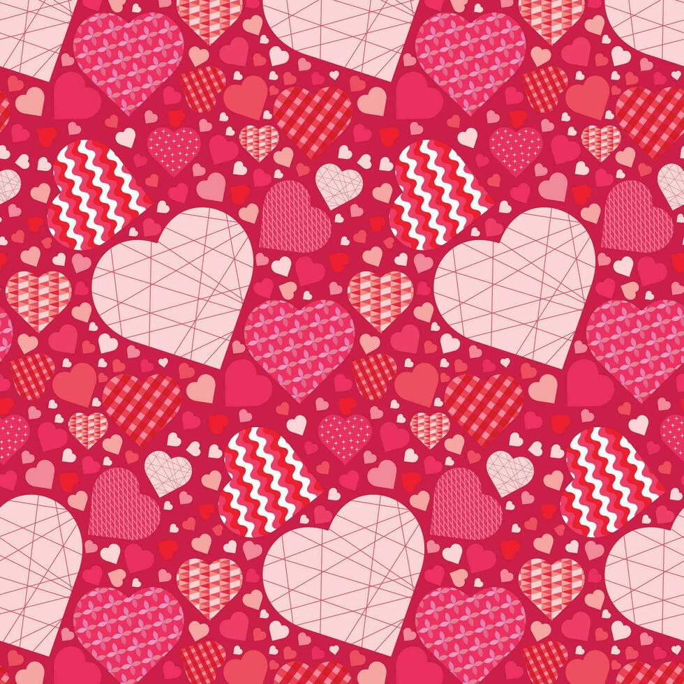 Background with hearts in patchwork style in pink tones. Design for Valentine's Day. Pattern on the swatch panel. vector