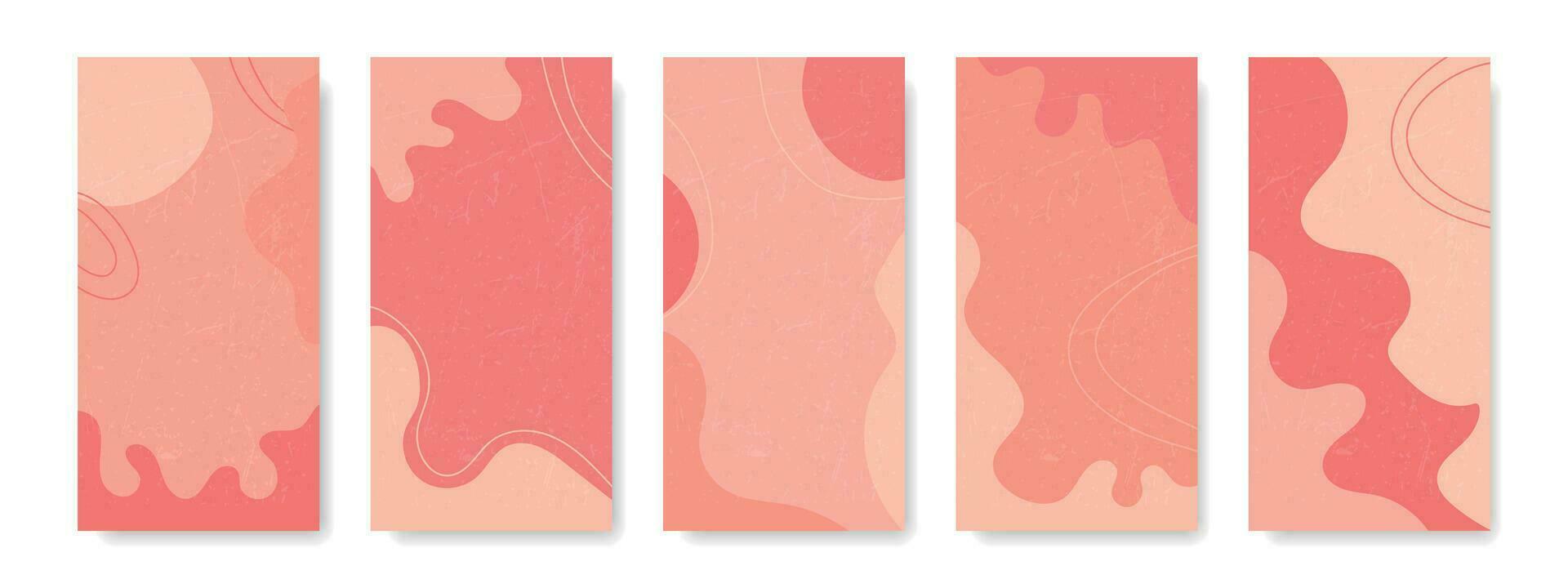 Set of backgrounds in shades of Peach Fluff. Abstract backgrounds of peach flowers with scratched texture. vector