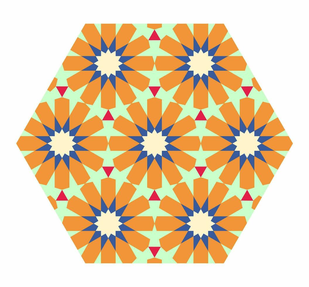 Colorful hexagonal Islamic pattern. Arabic design element. vector