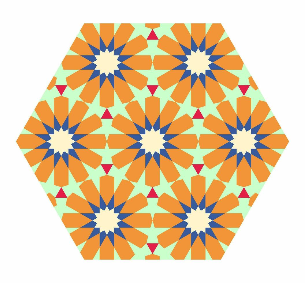 Colorful hexagonal Islamic pattern. Arabic design element. vector